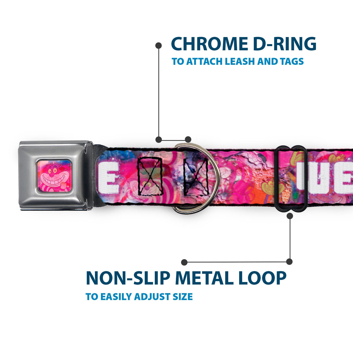 Transparent Cheshire Cat Face Full Color Seatbelt Buckle Collar - Transparent Cheshire Cat Poses WE'RE ALL MAD HERE