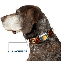 Winnie the Pooh Face Full Color Radial Brown Fade Seatbelt Buckle Collar - Winnie the Pooh Character Poses