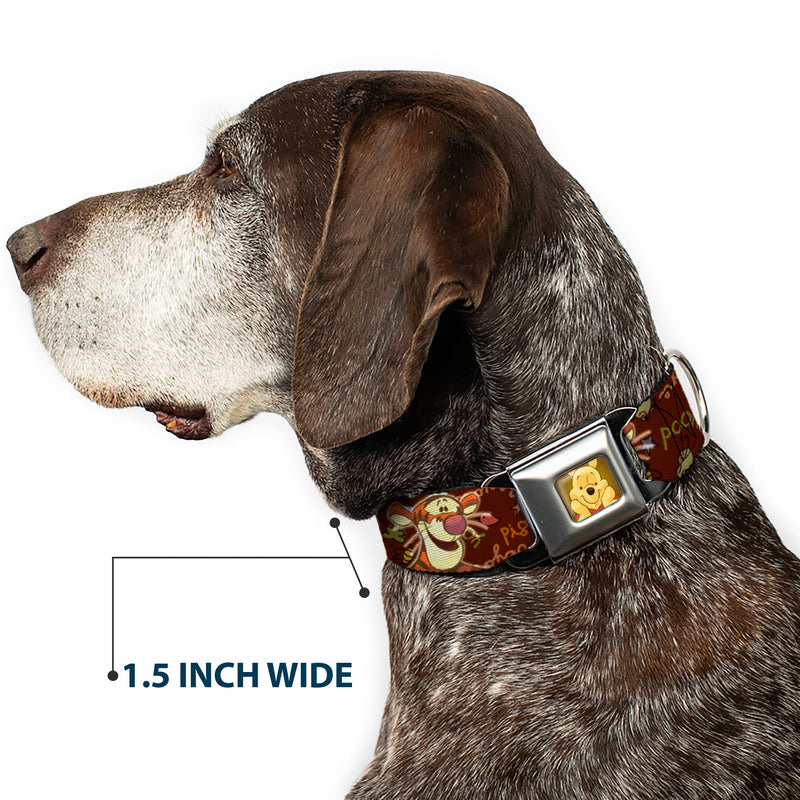 Winnie the Pooh Face Full Color Radial Brown Fade Seatbelt Buckle Collar - Winnie the Pooh Character Poses