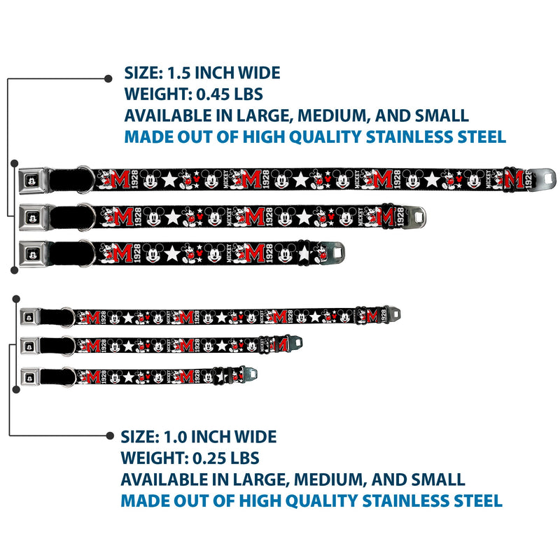 Mickey Mouse Face Full Color Black Seatbelt Buckle Collar - Classic Mickey Mouse 1928 Collage Black/White/Red