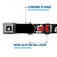 Mickey Mouse Face Full Color Black Seatbelt Buckle Collar - Classic Mickey Mouse 1928 Collage Black/White/Red