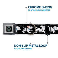 Dalmatian Paw Full Color Black Gray Seatbelt Buckle Collar - Dalmatians Running/Paws Black/Gray/White/Black