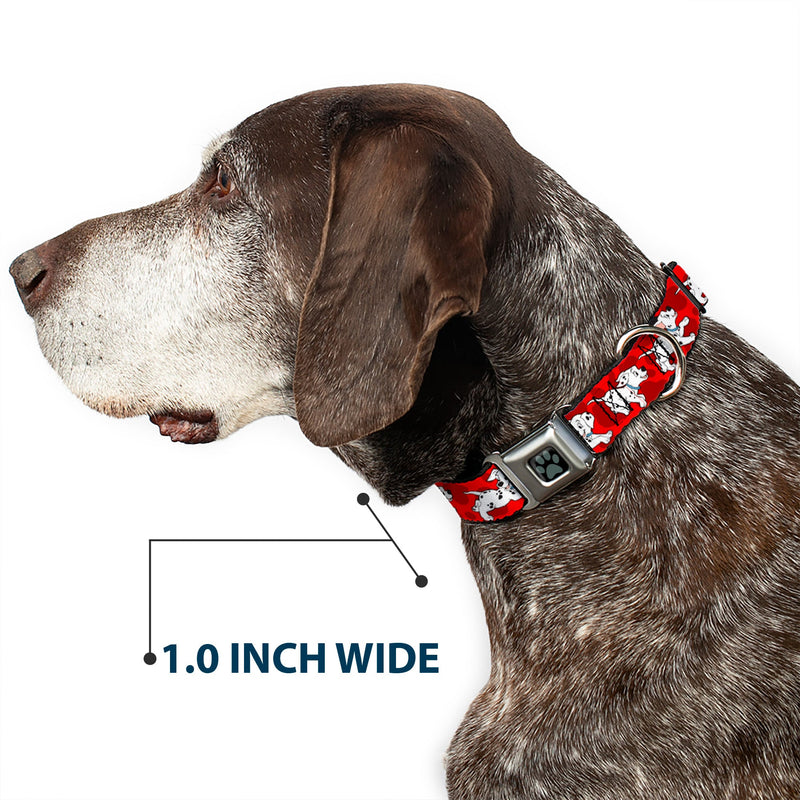 Dalmatian Paw Full Color Black Gray Seatbelt Buckle Collar - Dalmatians Running/Paws Reds/White/Black