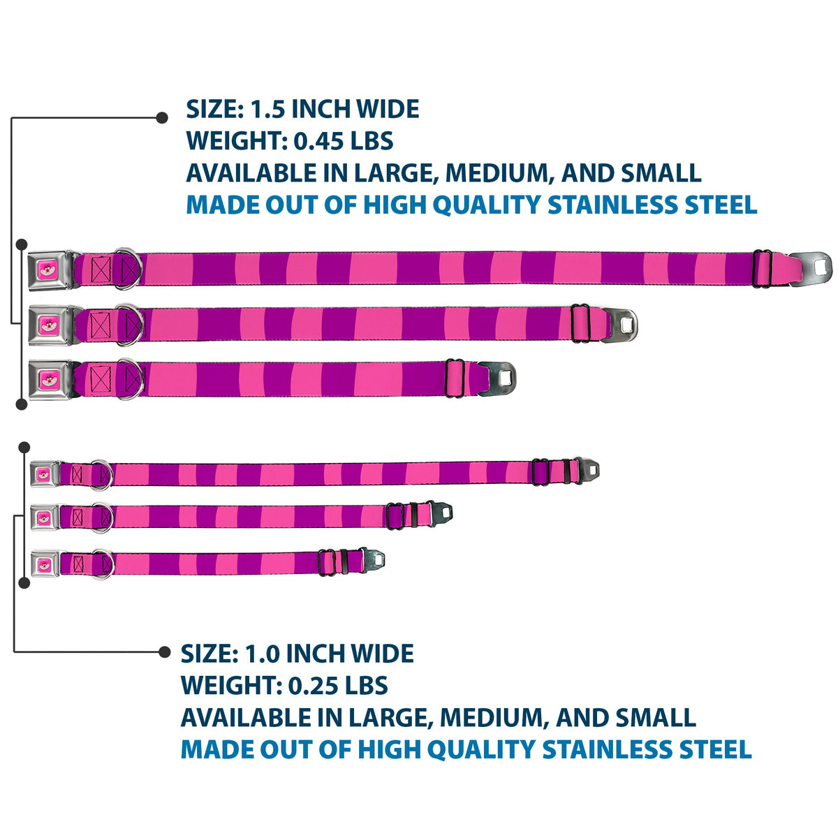 Cheshire Cat Face Full Color Pink Seatbelt Buckle Collar - Cheshire Cat Stripe Pink/Purple