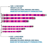 Cheshire Cat Face Full Color Pink Seatbelt Buckle Collar - Cheshire Cat Stripe Pink/Purple