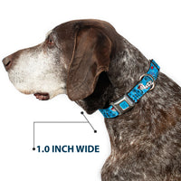 Frozen Cloud/Heart Raindrop Sketch Full Color Blues/Black Seatbelt Buckle Collar - Olaf Heart Raindrop Sketch Blues/Black