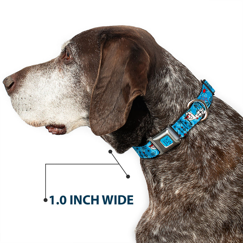 Frozen Cloud/Heart Raindrop Sketch Full Color Blues/Black Seatbelt Buckle Collar - Olaf Heart Raindrop Sketch Blues/Black
