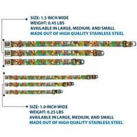 WE Wilderness Explorers Badge Full Color Black Seatbelt Buckle Collar - Stacked Wilderness Explorers Badges