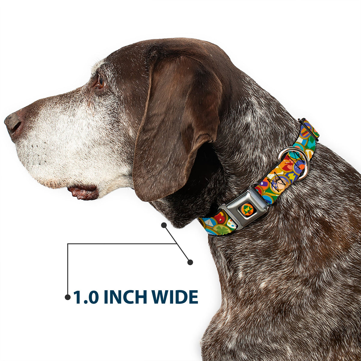 WE Wilderness Explorers Badge Full Color Black Seatbelt Buckle Collar - Stacked Wilderness Explorers Badges