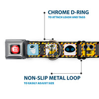 WALL-E Logo Full Color Black Red White Seatbelt Buckle Collar - WALL-E & EVE Pose/Face Hazard Blocks Gray/Yellow/Black