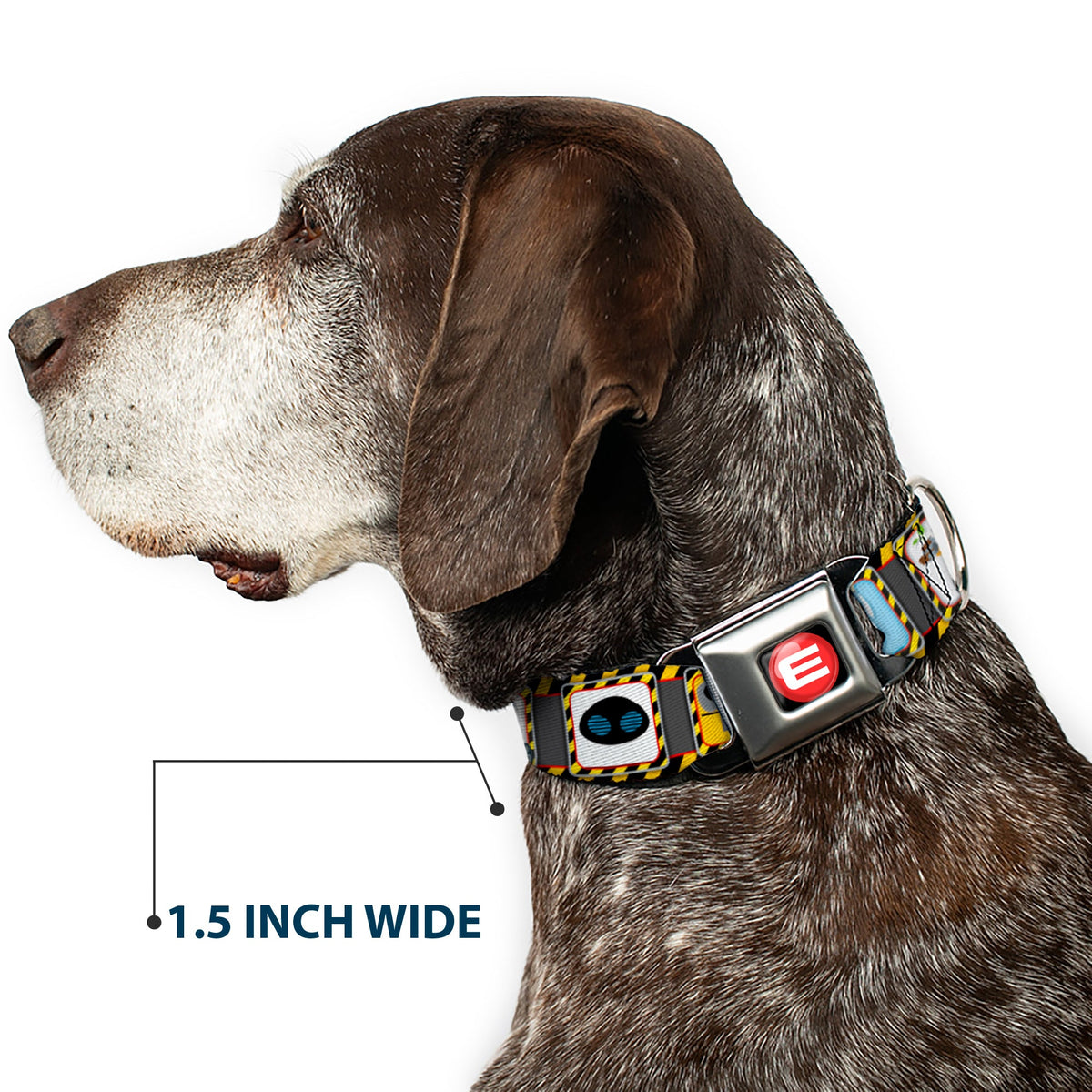 WALL-E Logo Full Color Black Red White Seatbelt Buckle Collar - WALL-E & EVE Pose/Face Hazard Blocks Gray/Yellow/Black