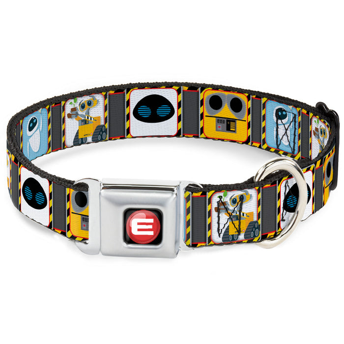 WALL-E Logo Full Color Black Red White Seatbelt Buckle Collar - WALL-E & EVE Pose/Face Hazard Blocks Gray/Yellow/Black