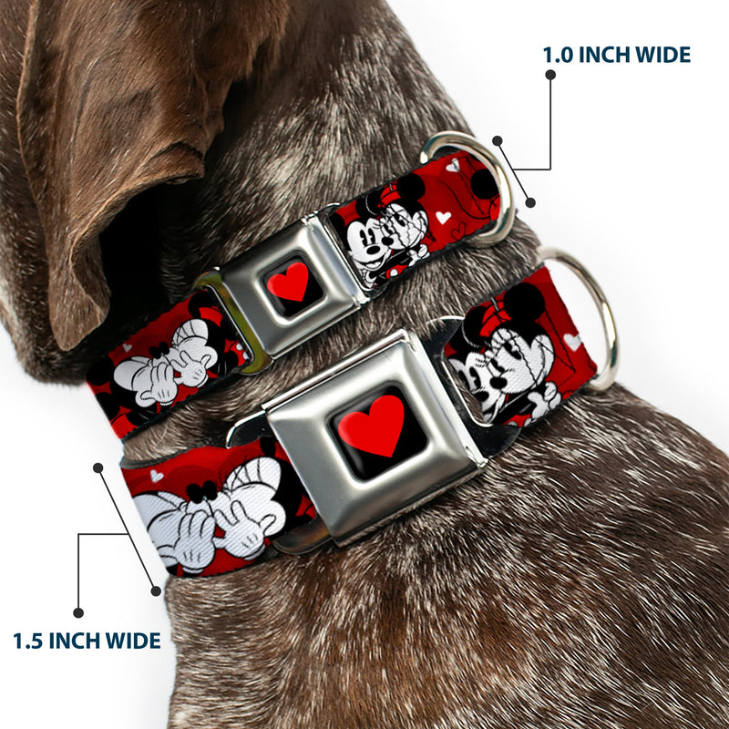 Heart Full Color Black/Red Seatbelt Buckle Collar - Mickey & Minnie HUGS & KISSES Poses Reds/White