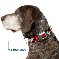 Heart Full Color Black/Red Seatbelt Buckle Collar - Mickey & Minnie HUGS & KISSES Poses Reds/White