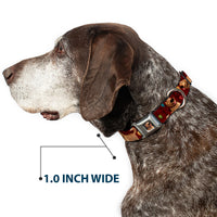 Dug Tongue Out Pose Full Color Black Seatbelt Buckle Collar - Dug 4-Poses/Balloons/Paw Print Reds