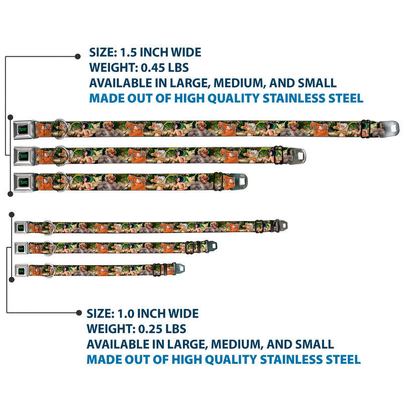 THE JUNGLE BOOK Full Color Black/Green Seatbelt Buckle Collar - The Jungle Book I Wanna Be Like You 4-Character Scene