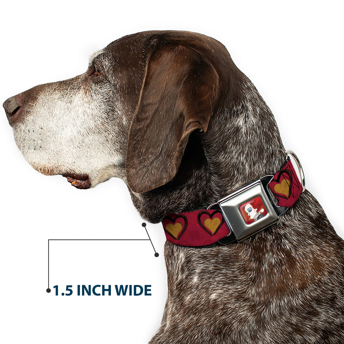 Alice in Wonderland Queen Face Full Color Red Seatbelt Buckle Collar - Alice in Wonderland Queen's Hearts Reds/Black/Gold