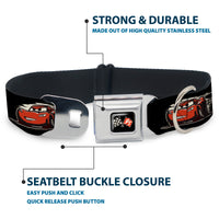 Cars 3 Race Flags Full Color Black White Red Seatbelt Buckle Collar - Cars 3 Lightning McQueen Caricature/Race Flags Black/White/Red