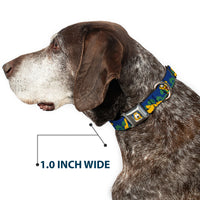 Pluto Face CLOSE-UP Blue Seatbelt Buckle Collar - Pluto 4-Poses/Landscape Blue/Green