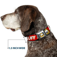 Pluto Face CLOSE-UP Full Color Blue Seatbelt Buckle Collar - Pluto 2-Pose IT'S A RUFF LIFE Red/Yellow/White