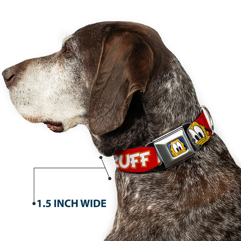 Pluto Face CLOSE-UP Full Color Blue Seatbelt Buckle Collar - Pluto 2-Pose IT'S A RUFF LIFE Red/Yellow/White