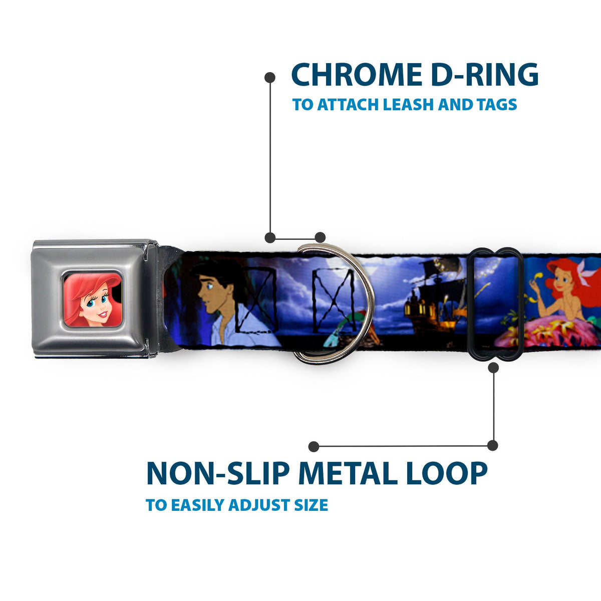 Ariel CLOSE-UP Full Color Seatbelt Buckle Collar - The Little Mermaid Ariel & Eric Scenes