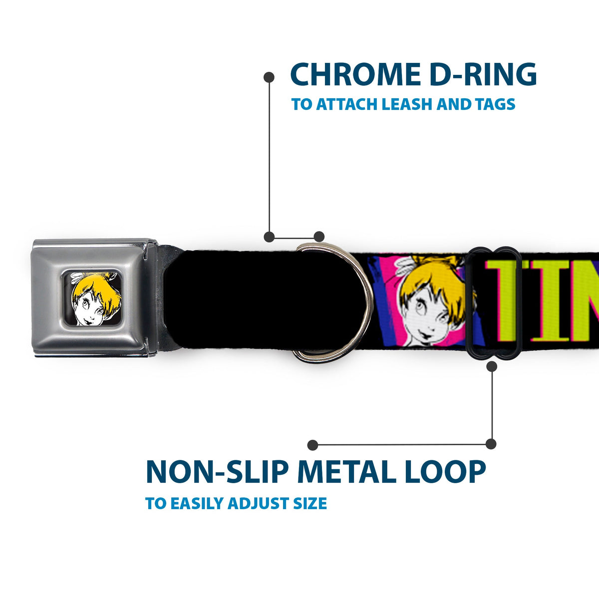 Tink Luxe Full Color Black White Seatbelt Buckle Collar - TINK LUXE Sketch Black/Multi Neon