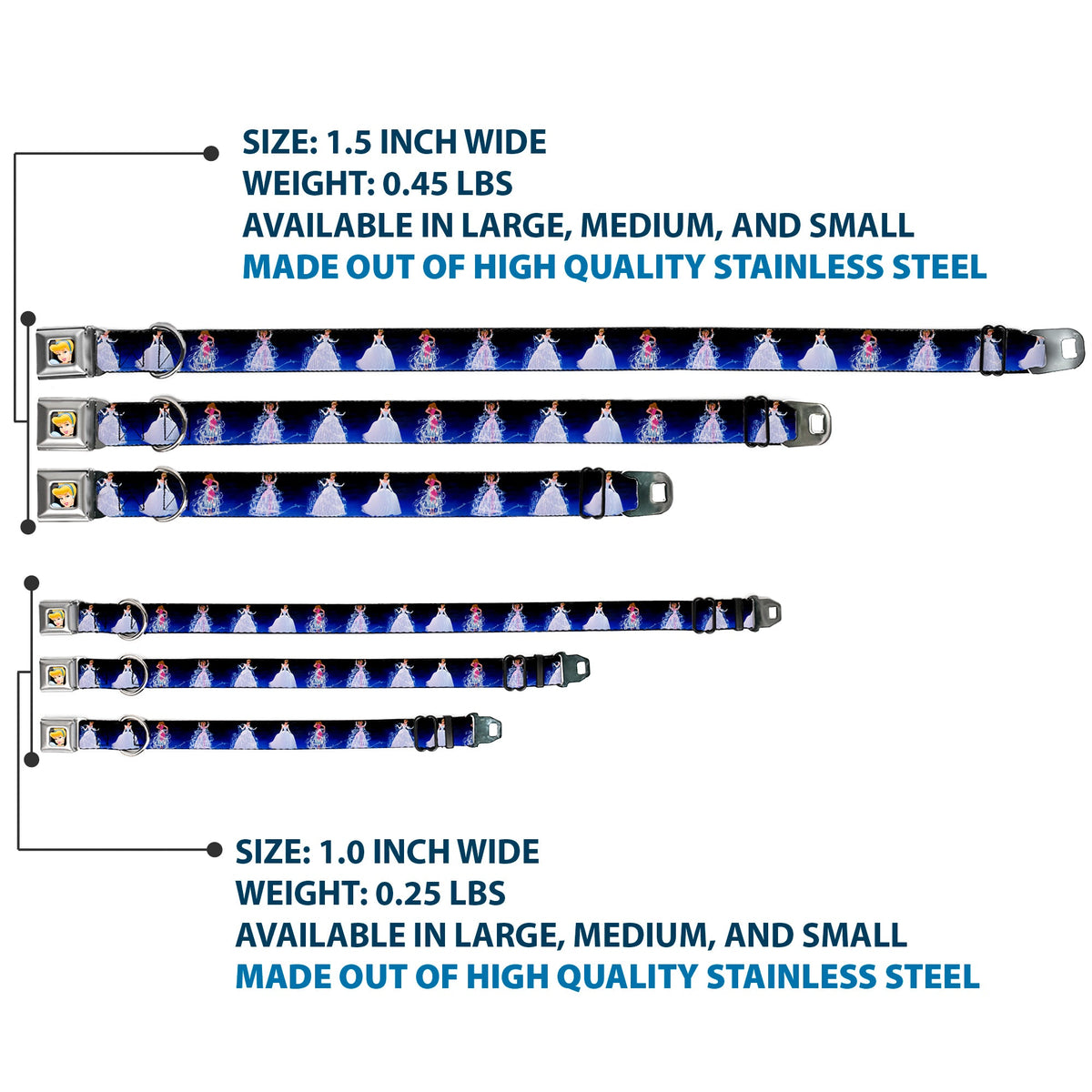 Cinderella CLOSE-UP Full Color Seatbelt Buckle Collar - Cinderella Transformation Blue Fade