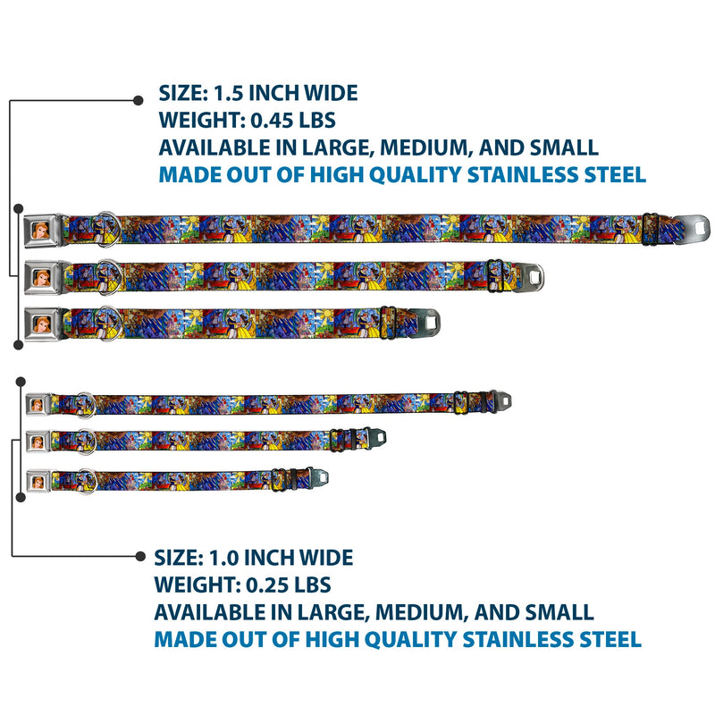 Belle CLOSE-UP Full Color Seatbelt Buckle Collar - Beauty & the Beast Stained Glass Scenes