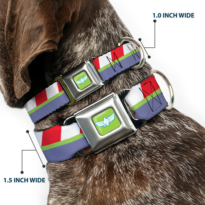 Toy Story Buzz Lightyear Space Ranger Wings Icon Full Color Green/Blue/White Seatbelt Buckle Collar - Toy Story Buzz Lightyear Space Ranger Logo/Striping Red/White/Green/Purple