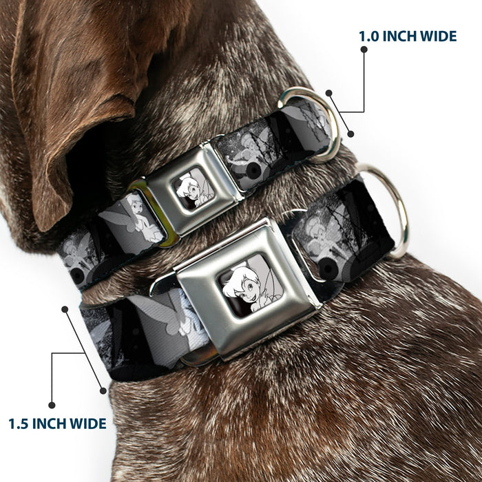 Tinker Bell CLOSE-UP Full Color Black White Seatbelt Buckle Collar - Tinker Bell Scenes Black/White