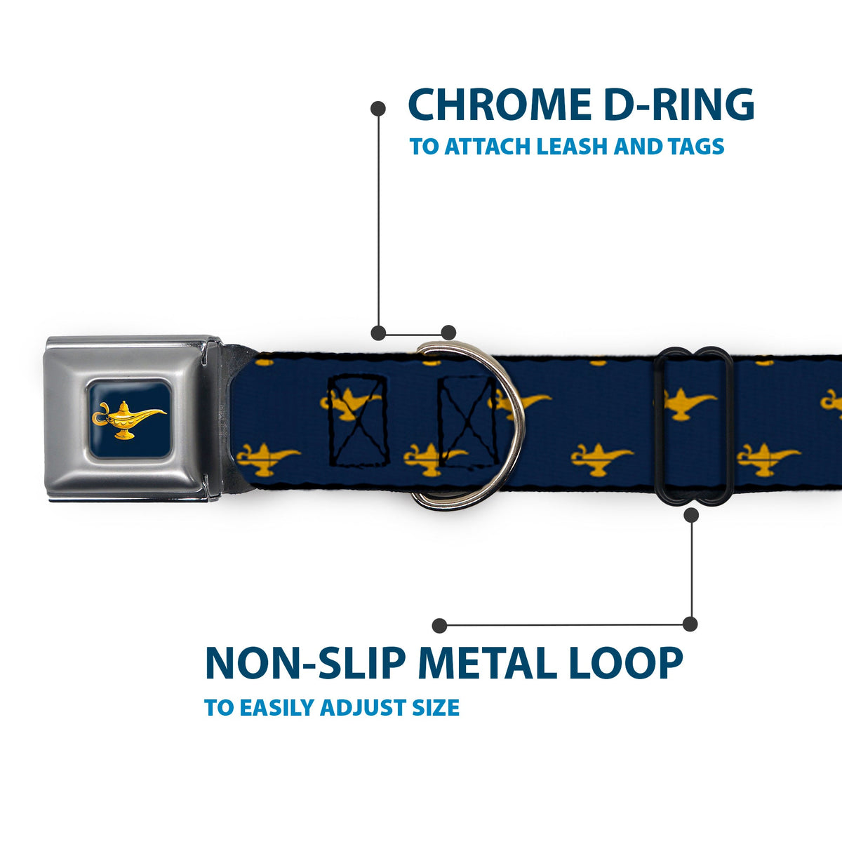 Aladdin 2019 Magic Lamp Full Color Navy/Golds Seatbelt Buckle Collar - Aladdin Genie Lamp Monogram Navy/Gold (Copy)