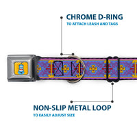 Classic Aladdin Genie Smiling Expression Full Color Yellow Seatbelt Buckle Collar - Classic Aladdin Magic Carpet Tapestry Blue/Purple/Gold/Red