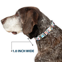 FROSTY THE SNOWMAN Logo Full Color White/Blues Seatbelt Buckle Collar - Frosty the Snowman Pose Scattered White