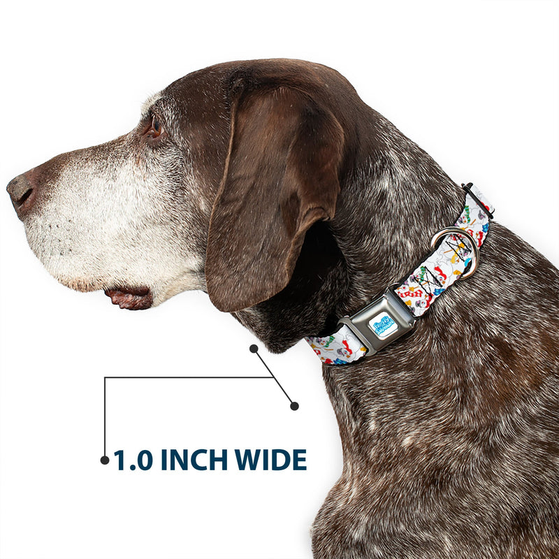 FROSTY THE SNOWMAN Logo Full Color White/Blues Seatbelt Buckle Collar - Frosty the Snowman Pose Scattered White