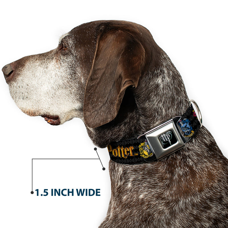 Harry Potter Logo Full Color Black/White Seatbelt Buckle Collar - HARRY POTTER Hufflepuff/Ravenclaw/Gryffindor/Slytherin Coat of Arms Black