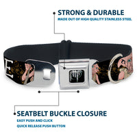 Harry Potter Logo Full Color Black/White Seatbelt Buckle Collar - DOBBY IS FREE/3-Dobby Poses Star Swirls Black/Gold/White