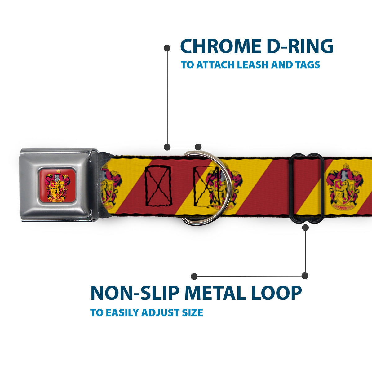 GRYFFINDOR Crest Full Color Red Seatbelt Buckle Collar - GRYFFINDOR Crest Diagonal Stripe Gold/Red