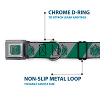 SLYTHERIN Crest Full Color Green Seatbelt Buckle Collar - SLYTHERIN Crest Diagonal Stripe Gray/Green
