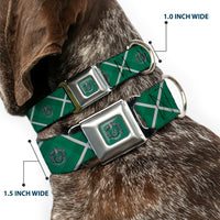 SLYTHERIN Crest Full Color Green Seatbelt Buckle Collar - Harry Potter Slytherin Crest Plaid Greens/Gray