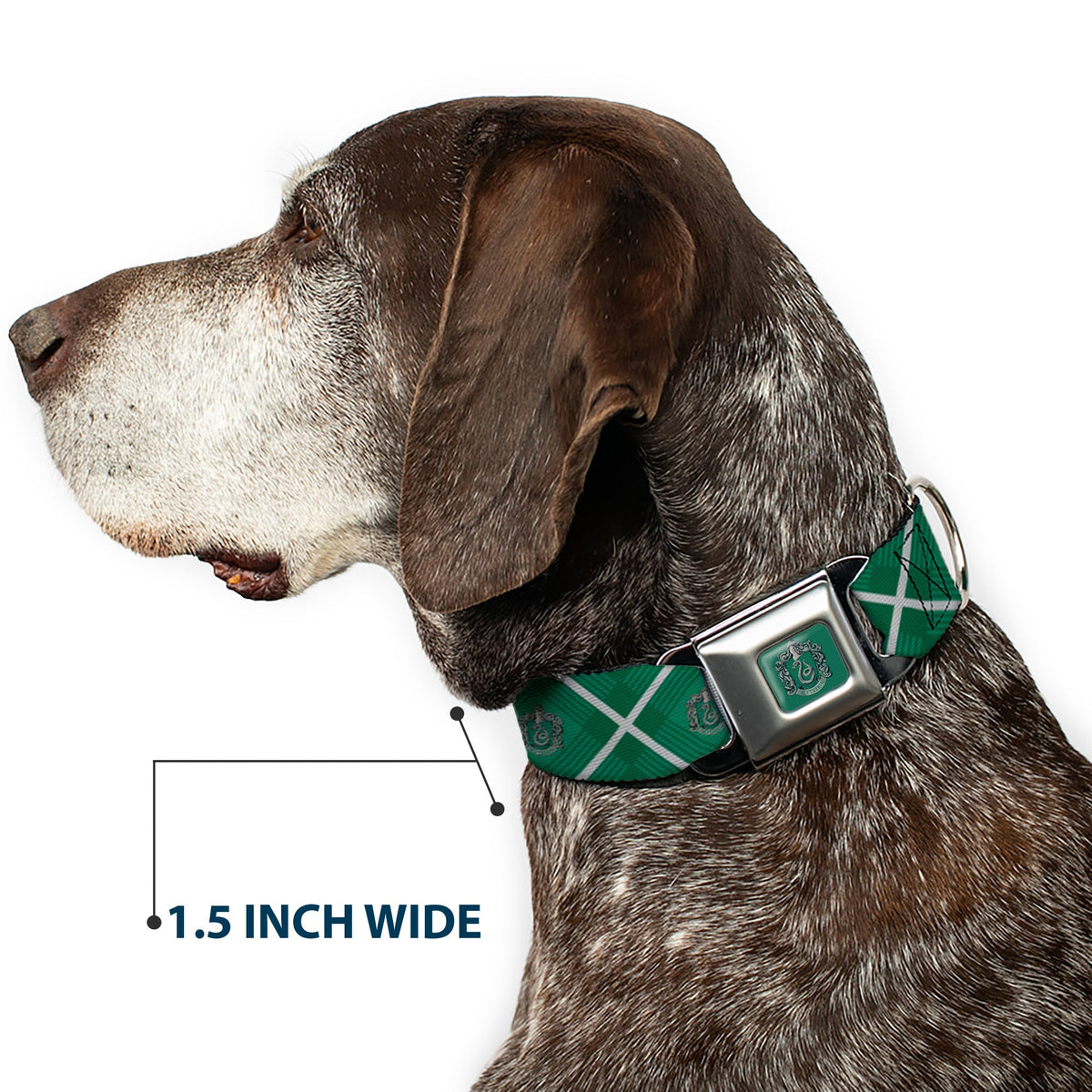SLYTHERIN Crest Full Color Green Seatbelt Buckle Collar - Harry Potter Slytherin Crest Plaid Greens/Gray