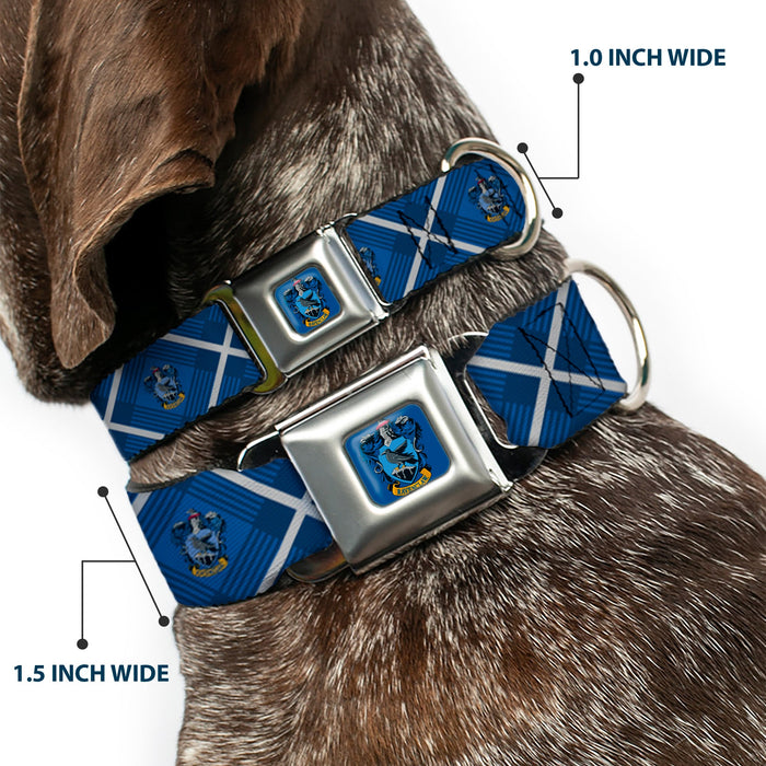 RAVENCLAW Crest Full Color Blue Seatbelt Buckle Collar - Harry Potter Ravenclaw Crest Plaid Blues/Gray