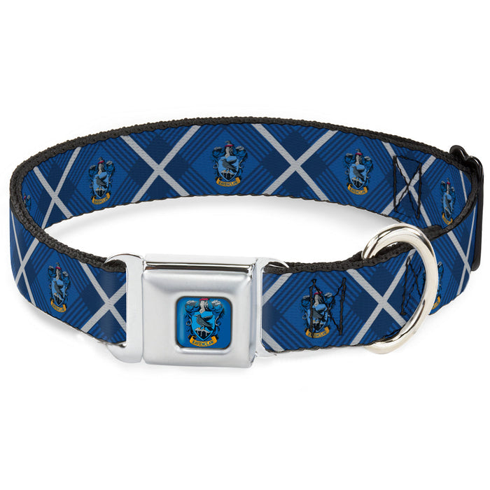 RAVENCLAW Crest Full Color Blue Seatbelt Buckle Collar - Harry Potter Ravenclaw Crest Plaid Blues/Gray