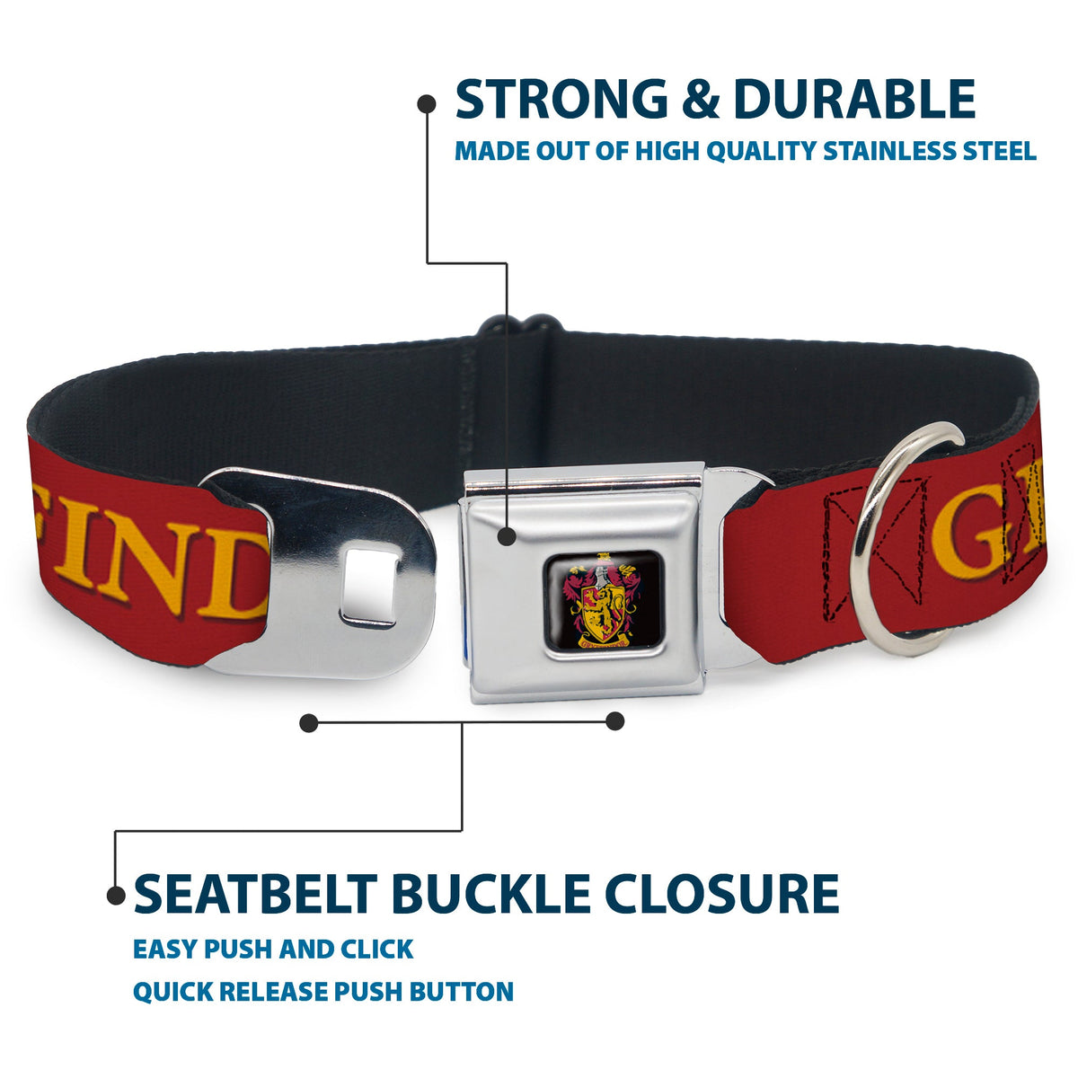 Gryffindor Crest Full Color Seatbelt Buckle Collar - Harry Potter GRYFFINDOR & Crest Black/Red