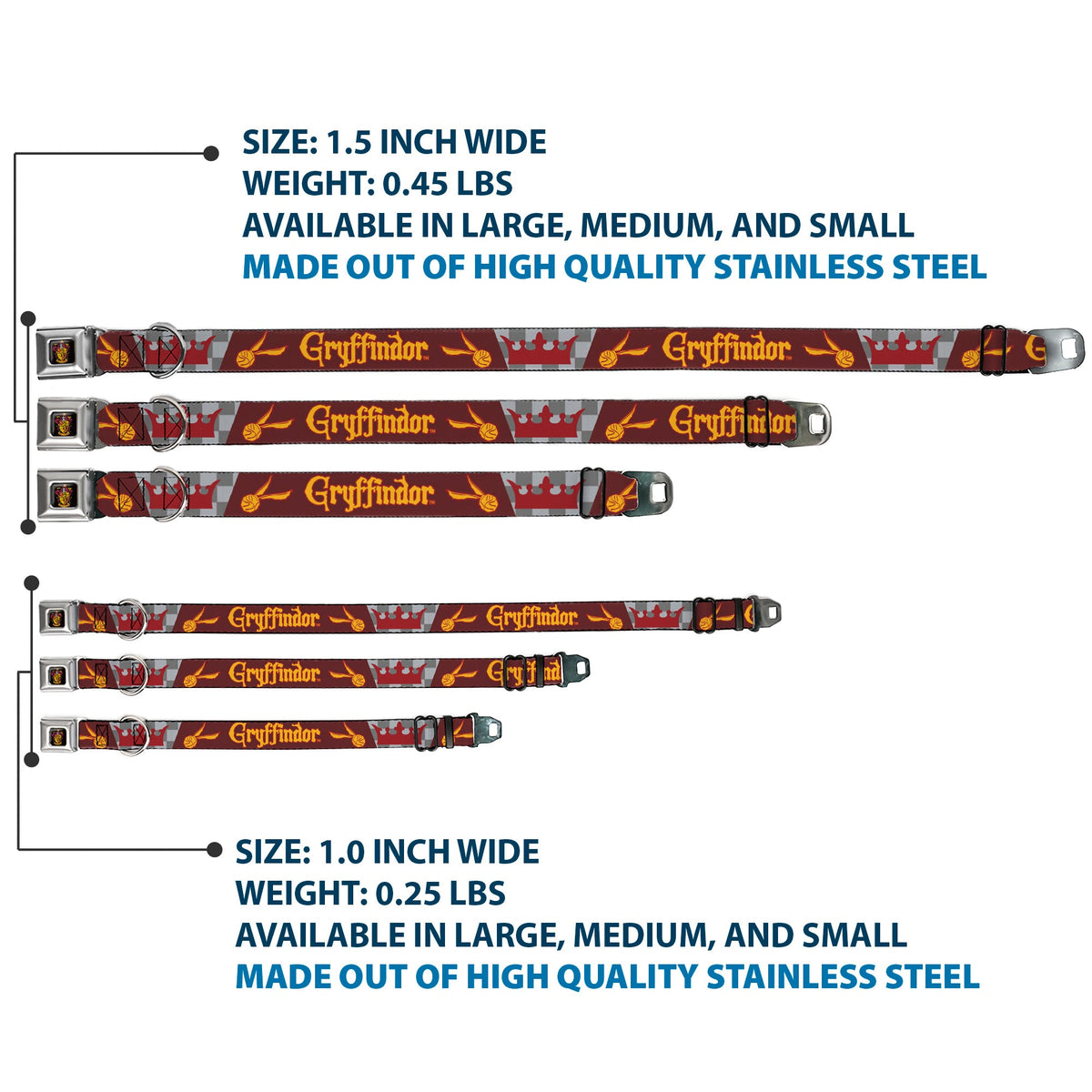 Gryffindor Crest Full Color Seatbelt Buckle Collar - Harry Potter GRYFFINDOR/Quiditch Ball/Crown Burgundy Red/Golds/Grays