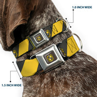 HUFFLEPUFF Crest Full Color Charcoal Gray Seatbelt Buckle Collar - HUFFLEPUFF Crest Diagonal Stripe Charcoal Gray/Yellow