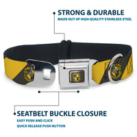 HUFFLEPUFF Crest Full Color Charcoal Gray Seatbelt Buckle Collar - HUFFLEPUFF Crest Diagonal Stripe Charcoal Gray/Yellow