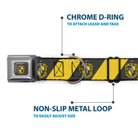 HUFFLEPUFF Crest Full Color Charcoal Gray Seatbelt Buckle Collar - HUFFLEPUFF Crest Diagonal Stripe Charcoal Gray/Yellow