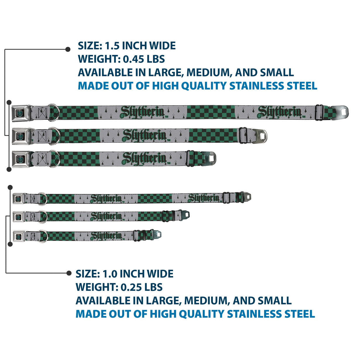 Slytherin Crest Full Color Seatbelt Buckle Collar - Harry Potter SLYTHERIN/Checker Blocks Grays/Greens