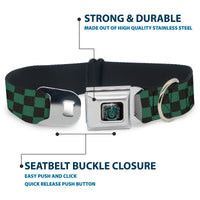 Slytherin Crest Full Color Seatbelt Buckle Collar - Harry Potter SLYTHERIN/Checker Blocks Grays/Greens